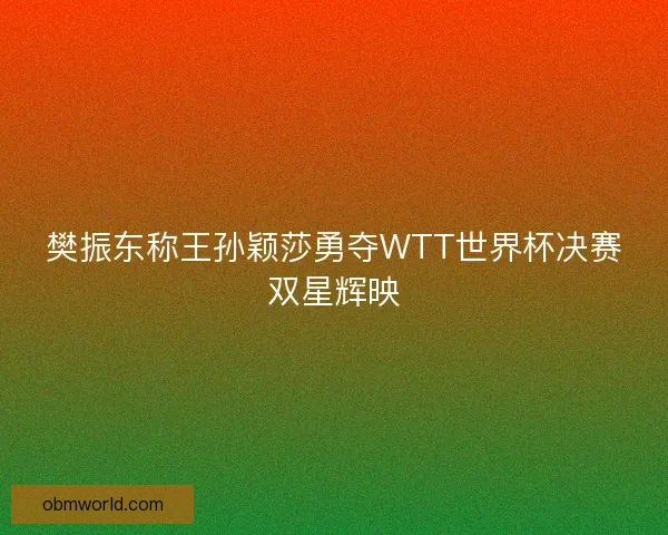 樊振东称王孙颖莎勇夺WTT世界杯决赛双星辉映